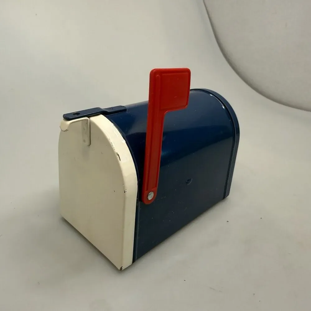 Vintage MidCentury USPS Tin Litho Bank,House Mailbox Design W/Flag-Very Good